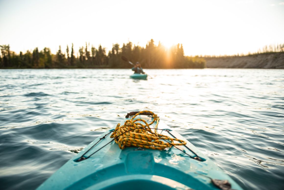 kayaking in the sunset